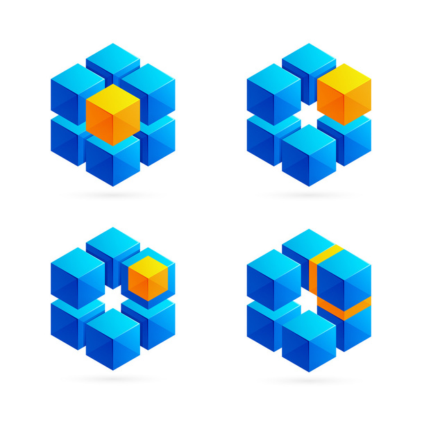 抽象的なキューブ六角ロゴ - ベクター画像