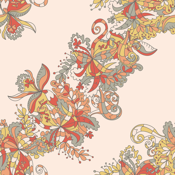 Abstrato padrão floral onda desenhada à mão
 - Vetor, Imagem