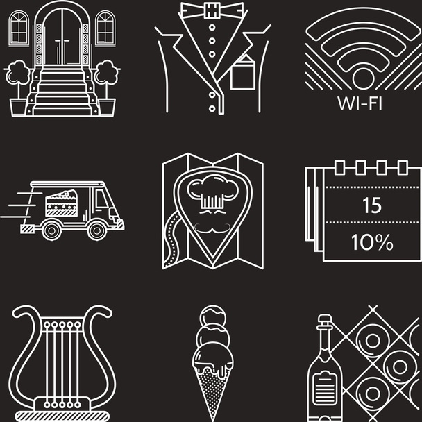 Restaurant industry white line vector icons - Vector, Image