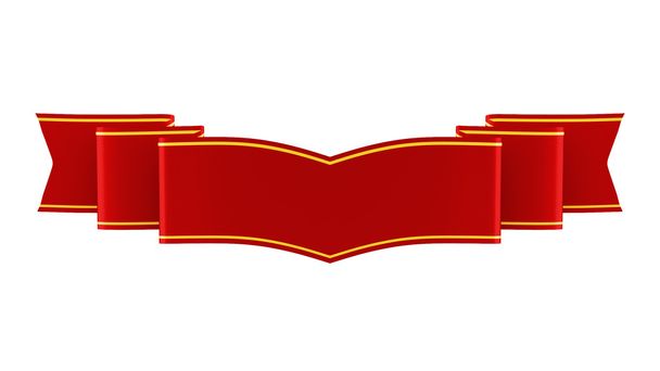 3D иллюстрация блестящей красной ленты с золотыми полосками
 - Фото, изображение