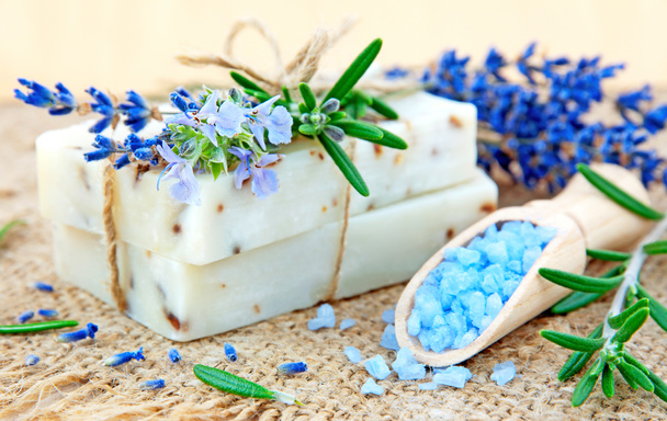 Natural soap, herbs and bath salt - Photo, Image