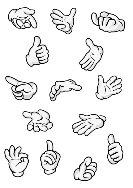 漫画の手と指のサインとジェスチャー - ベクター画像