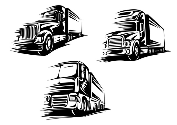 Outlined trucks, lorries with motion trails - Vector, Image