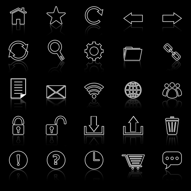 Tool bar line icons with reflect on black - Vector, Image