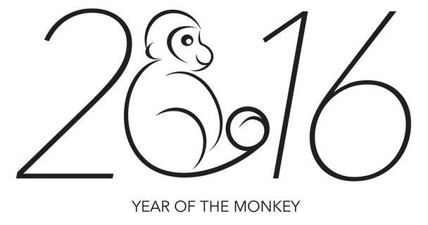 2016 Año de los números del mono Línea Arte Vector Ilustración
 - Vector, Imagen