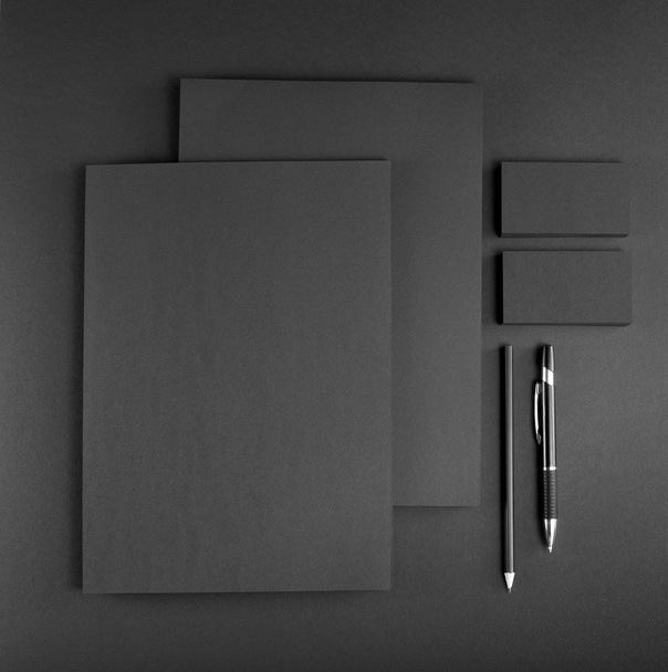 Blank Stationery on gray background. Consist of Business cards,  - Zdjęcie, obraz