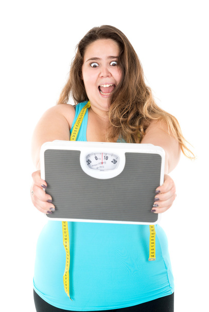 großes Mädchen mit Gewichtswaage - Foto, Bild