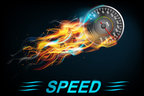 Speedometer in bright fire - Wektor, obraz