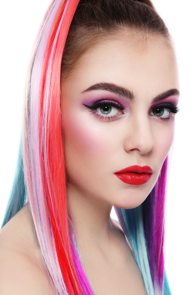 beautiful girl with colorful ponytail - Фото, зображення