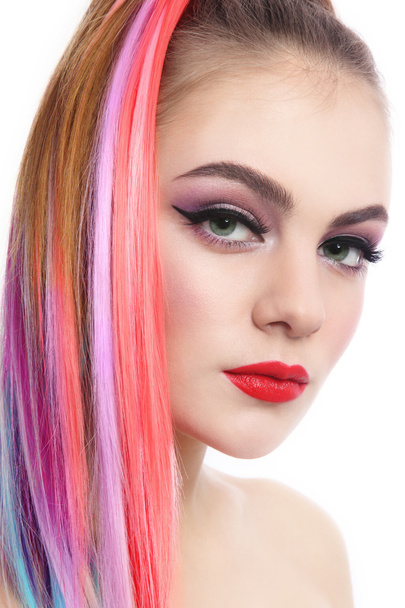 beautiful girl with colorful ponytail - Foto, Imagem