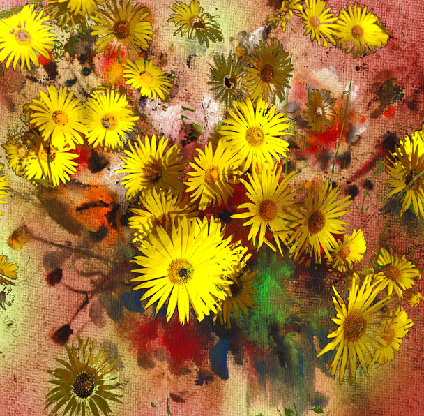 Yellow flowers, mixed media - Photo, Image