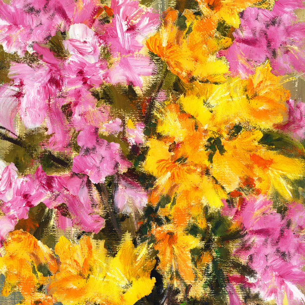 Pink and yellow flowers abstract painting - Photo, Image