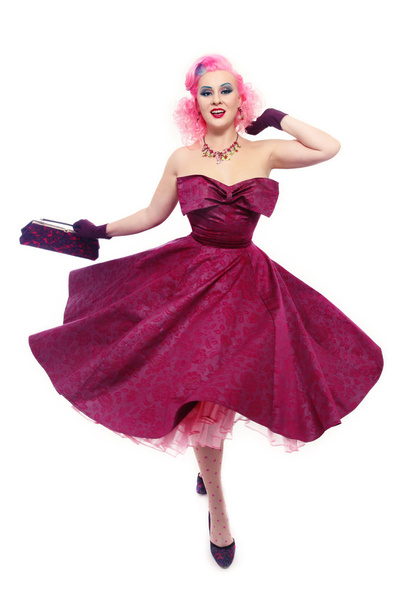 pink-haired woman in gorgeous vintage dress - Foto, imagen