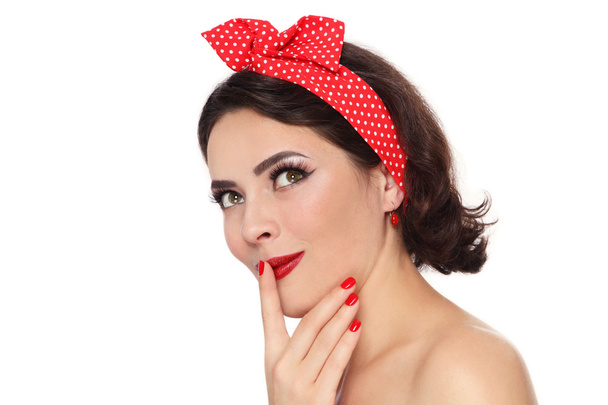 happy pin-up girl with surprised expression - Фото, изображение