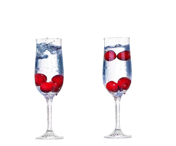 collage cherry splash in a cocktail glass on white - Фото, зображення