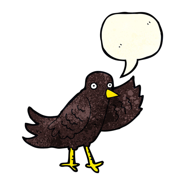 cartoon waving bird with speech bubble - Vector, Image