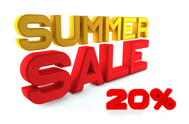 Summer Sale. Large three-dimensional letters on a white background. The letters of gold and red. Strong perspective. - Vector, imagen