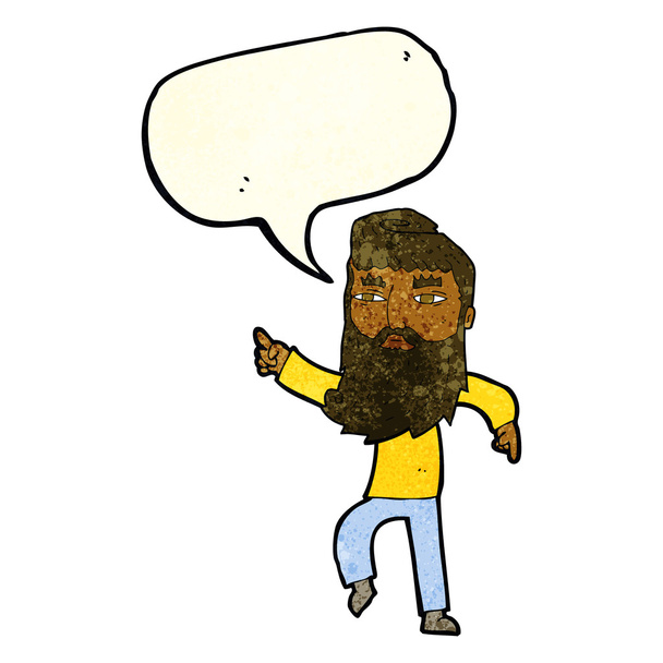 Karikatur bärtiger Mann weist mit Sprechblase den Weg - Vektor, Bild
