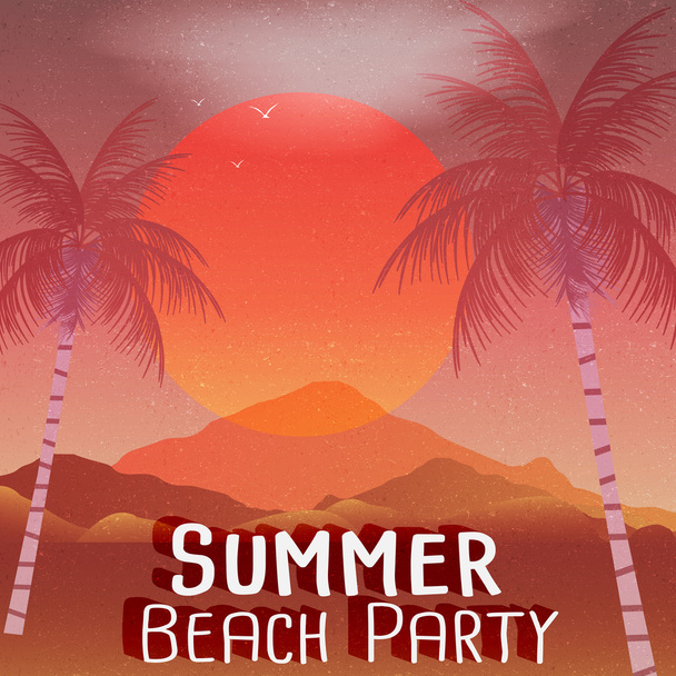 Beach Party Poster with Palm Trees - Vector Illustration - Вектор,изображение