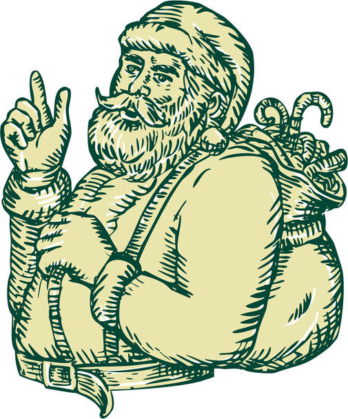 Santa Claus Pointing Side Etching - Vector, Image