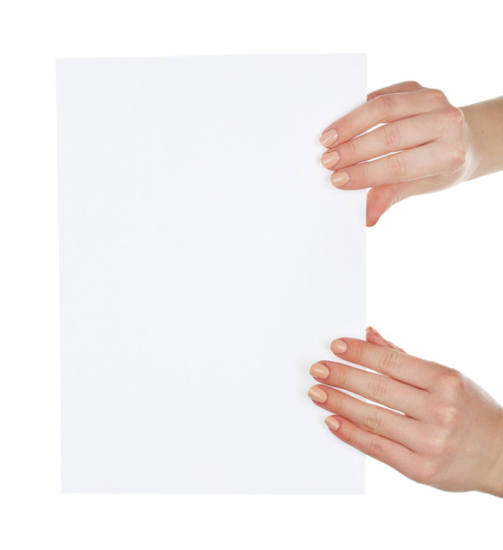 Hands holding blank card isolated on white - Photo, Image