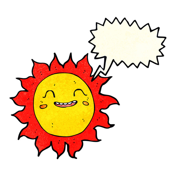cartoon gelukkig zon met spraakzeepbel - Vector, afbeelding