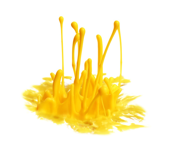Explosions yellow paint isolated on white - Фото, изображение