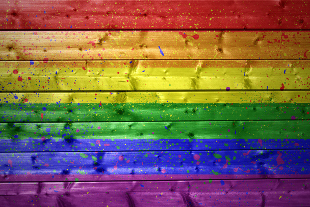 painted gay flag on a wooden texture - Photo, Image
