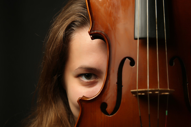 Female portrait with violin, closeup - Fotó, kép