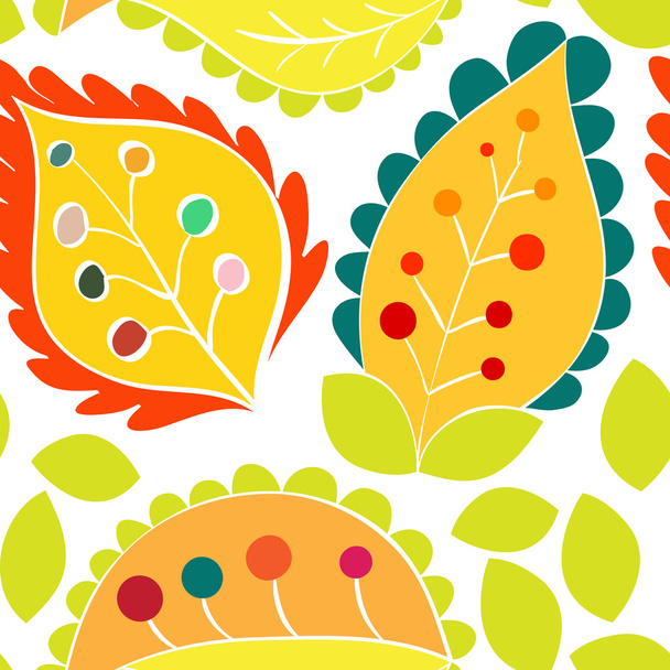 Бесшовный рисунок с оранжевыми и желтыми листочками
 - Вектор,изображение