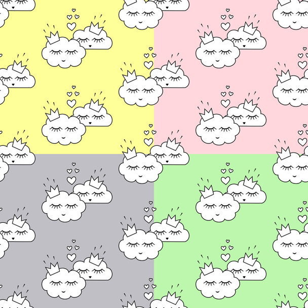 meghatározott varrat nélküli minták, mosolyogva alszik felhők a szerelem gyerekek ünnepek - Vektor, kép