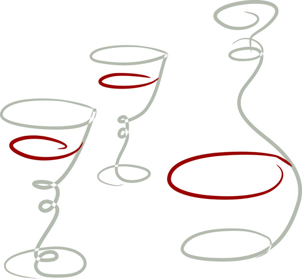 vektoros rajz egy kancsó és két pohár bor. - Vektor, kép