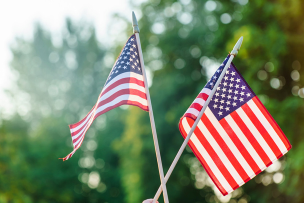 American flags in sunny weather outdoors - Фото, зображення