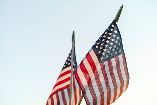 American flags in sunny weather outdoors - Foto, Imagen