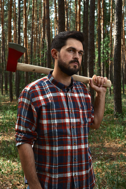 Serious Lumberjack in a Wood - Foto, Imagem