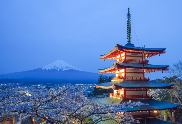 Montanha Fuji e pagode vermelho
 - Foto, Imagem