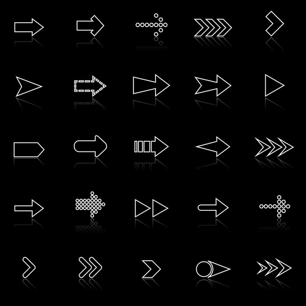 Iconos de línea de flecha con reflexionar sobre el negro
 - Vector, Imagen