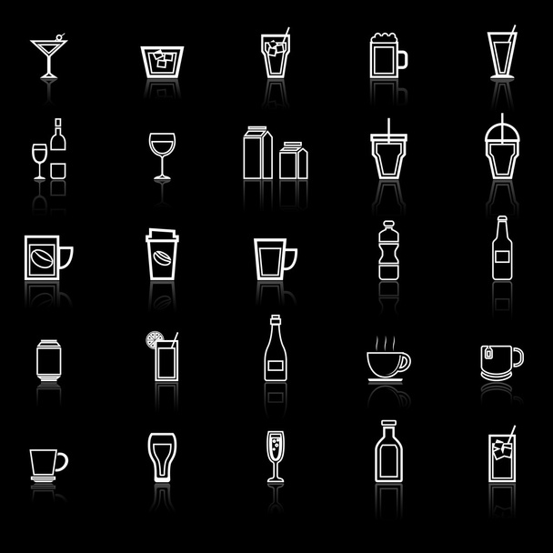 Drink line icons with reflect on black - Vector, Image