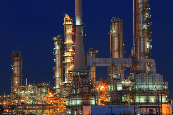oil refinery plant in petrochemical industry estate at night tim - Photo, Image