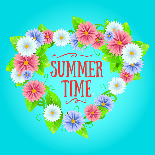 Summer sign with frame of flowers. - Вектор,изображение