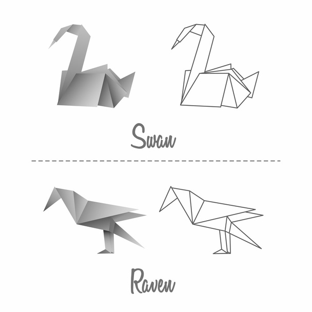 Conjunto de aves de origami de papel japonés vector
 - Vector, imagen