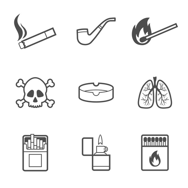 palenie tytoniu wektor linii styl zestaw ikon. 9 elementów - Wektor, obraz
