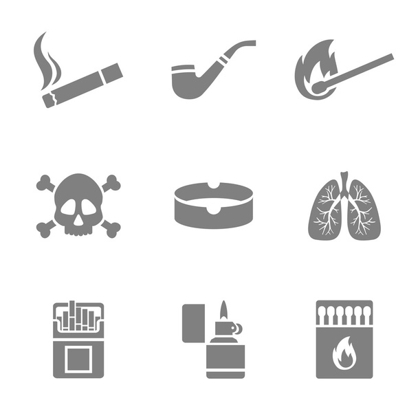 Smoking vector silhouette icons set. 9 elements - Вектор,изображение