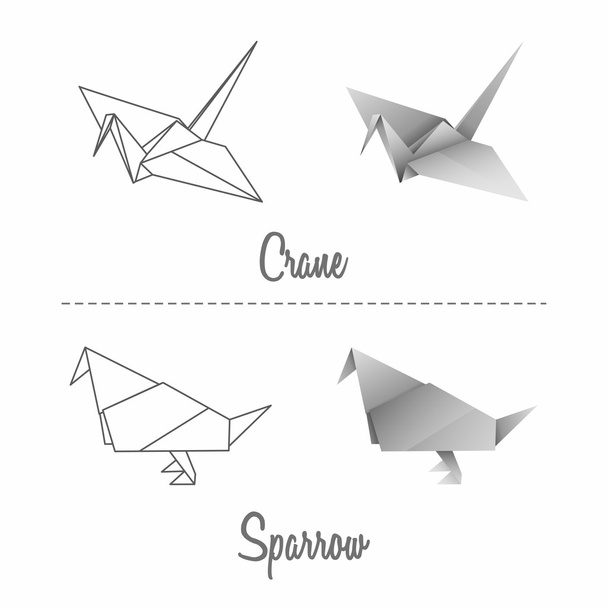 gyűjteménye vektor japán papír origami madarak - Vektor, kép