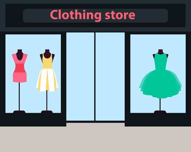 Vitrine magasin de vêtements pour femmes. Robes sur mannequins. Illustration vectorielle
 - Vecteur, image