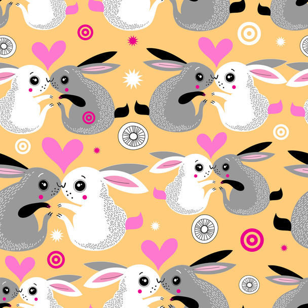 Valentine pattern of rabbits - Vector, Image