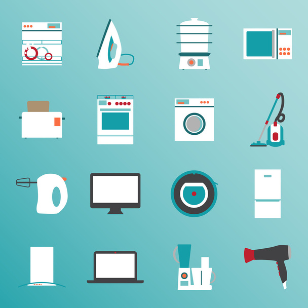 Set flat design icons of home appliances - Vector, Image