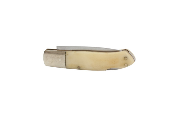 kost bílá rukojeť lockback zavírací nůž, izolovaných na bílém zpět - Fotografie, Obrázek