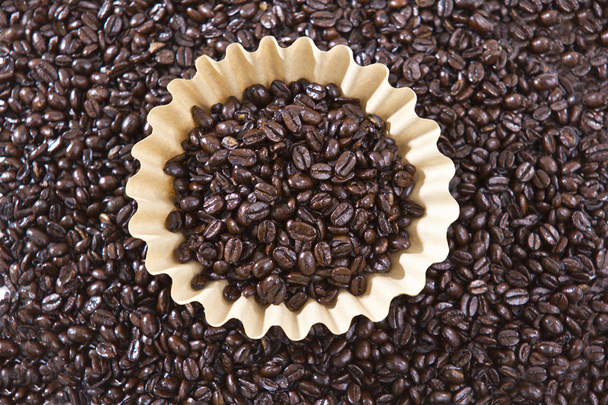 Feijões de café orgânicos com filtro não branqueado
 - Foto, Imagem