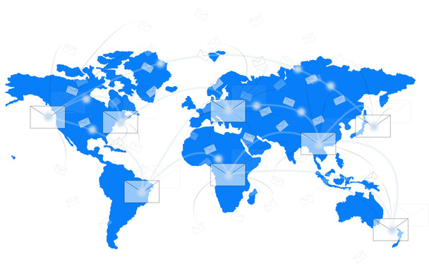 bílé obálky na mapě světa modrý  - Fotografie, Obrázek